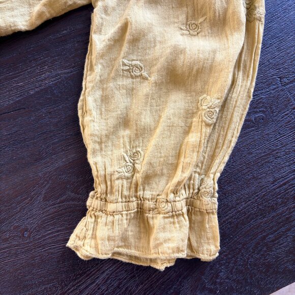 Kyla Seo High Neck Ruffled Boho Chic Mustard Colored Cotton Blouse - Picture 4 of 4